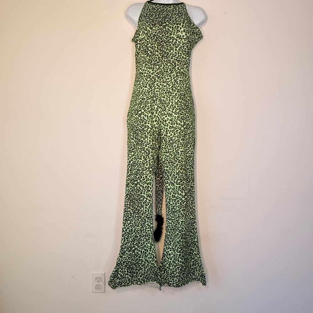 Cool Cats Green Leopard Print Flare Jumpsuit Costume with Tail